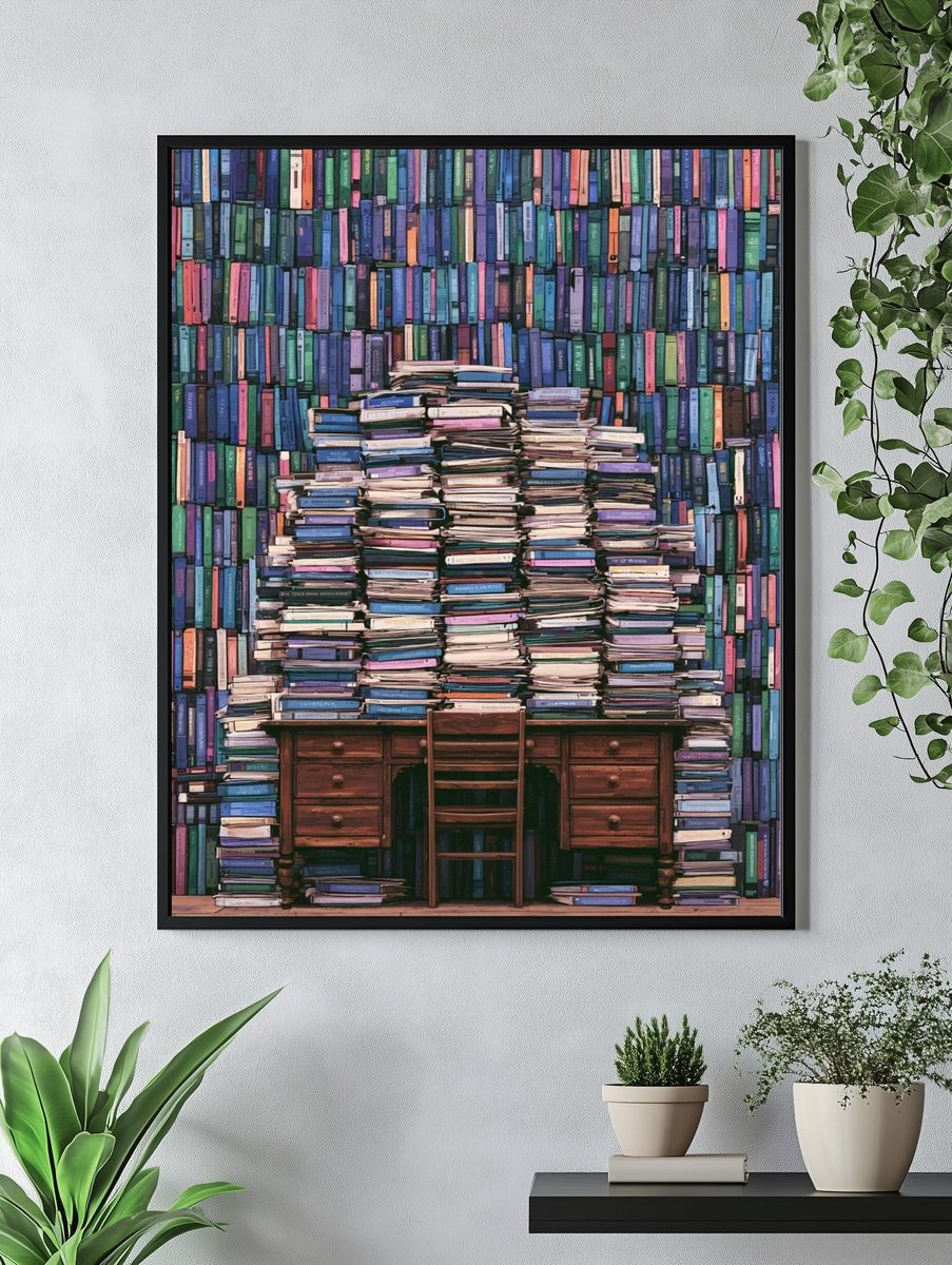 Book Lover's Desk Illustration Poster. — room view 4