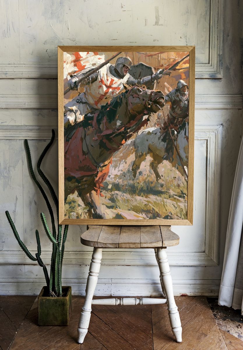Medieval Knights Charge Illustration Poster. room preview