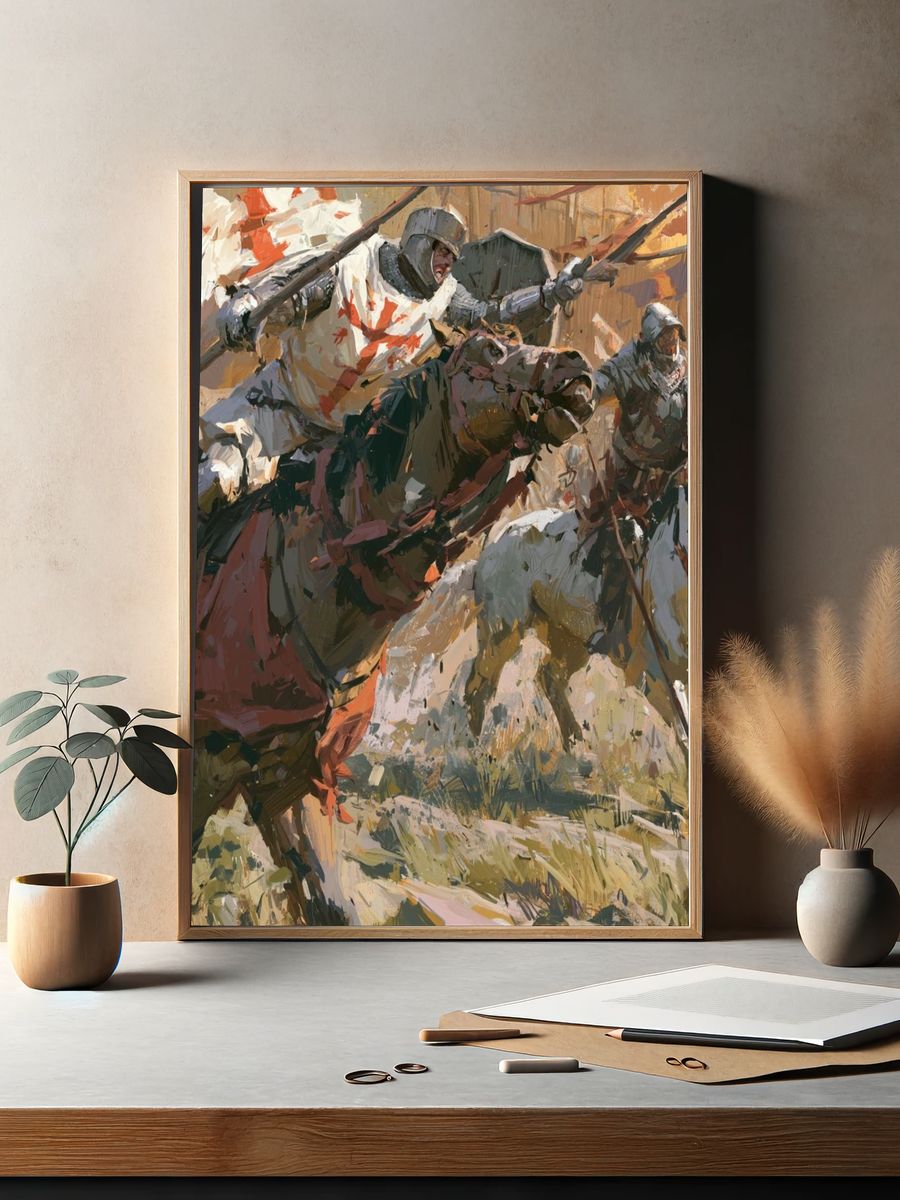 Medieval Knights Charge Illustration Poster. — room view 2