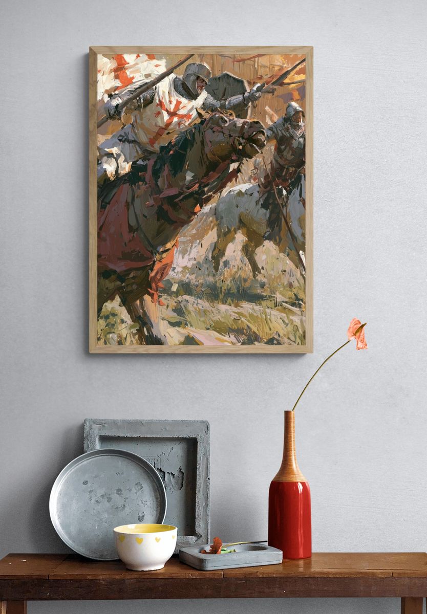 Medieval Knights Charge Illustration Poster. — room view 3