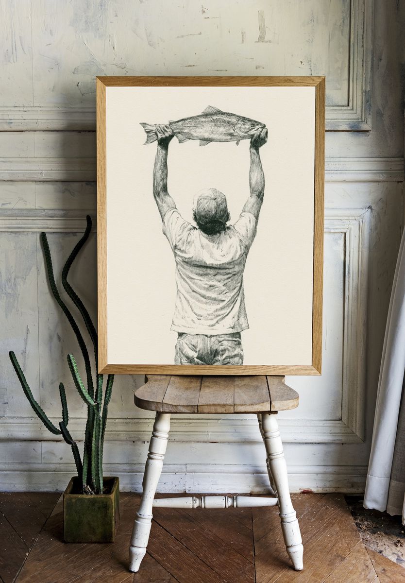 Fish Catch Sketch Poster. — room view 1