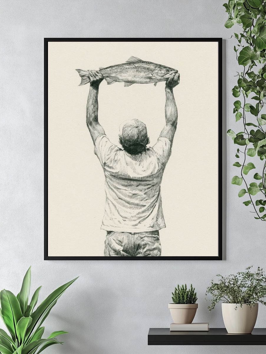 Fish Catch Sketch Poster. — room view 4