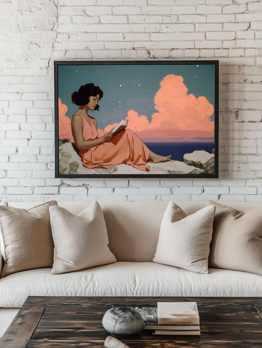 Dreamy Reader at Dusk Print. room preview