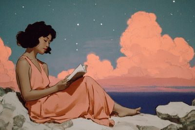 Dreamy Reader at Dusk Print. poster