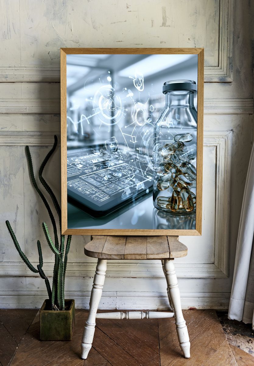 Futuristic Lab Bottle Illustration Poster. room preview