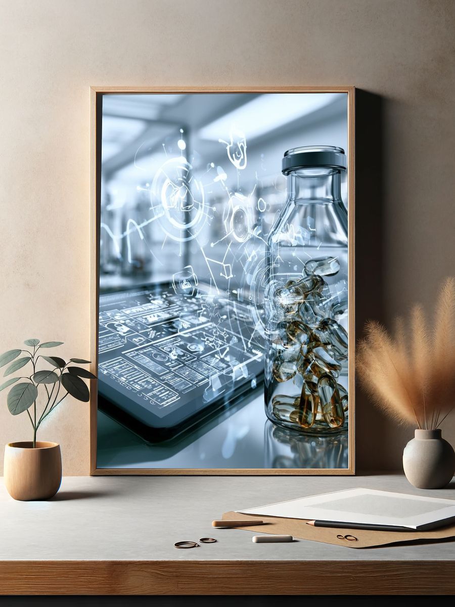Futuristic Lab Bottle Illustration Poster. — room view 2