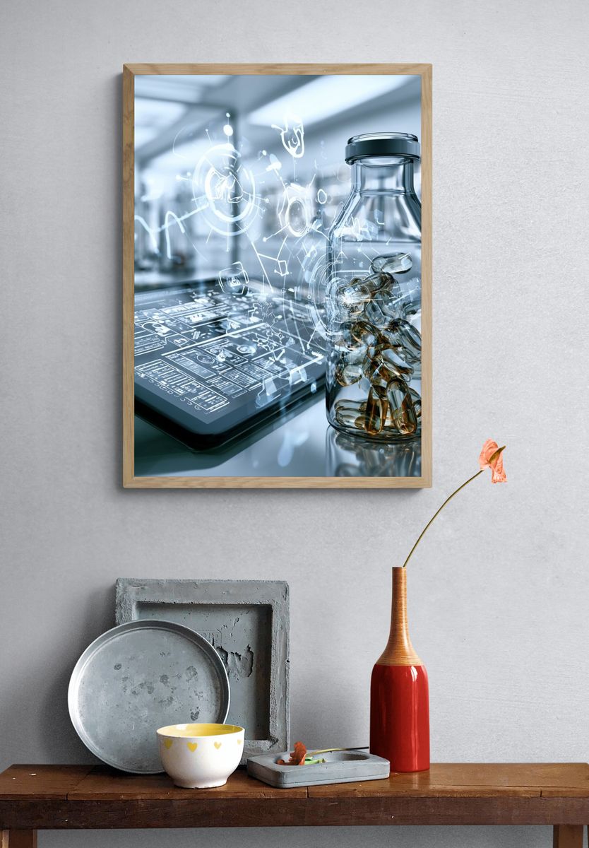 Futuristic Lab Bottle Illustration Poster. — room view 3