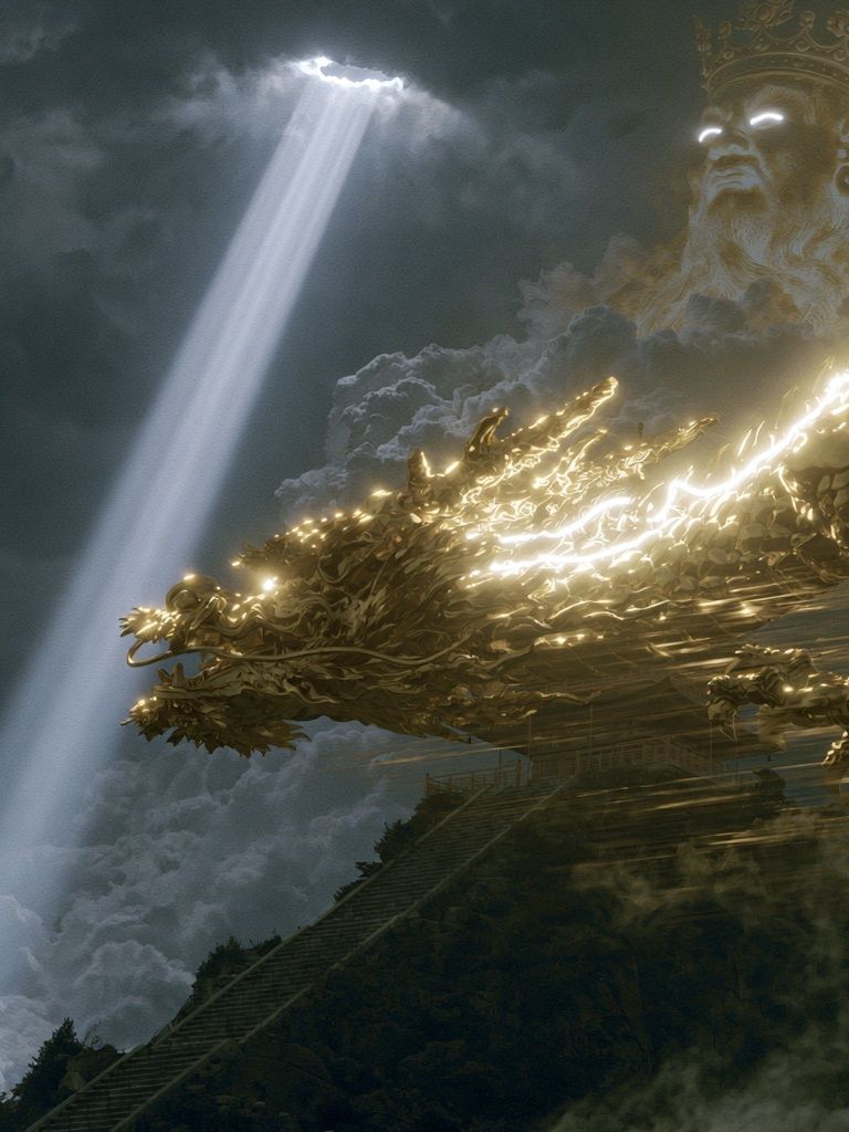 Celestial Dragon King Fantasy Print. poster detail