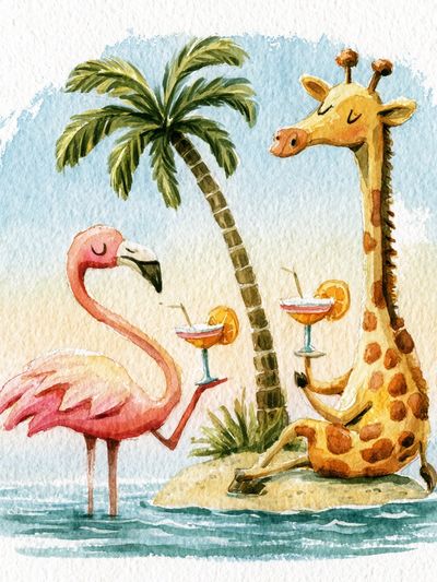 Tropical Flamingo and Giraffe Poster.