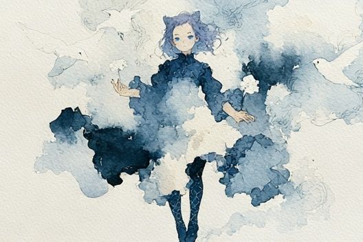 Blue Watercolor Figure Print. poster — illustration art