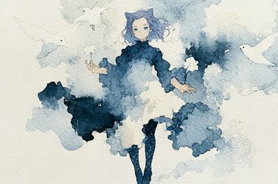Blue Watercolor Figure Print.