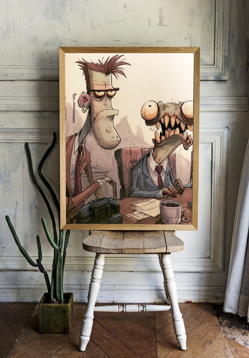Surreal Office Cartoon Poster. — room view 1