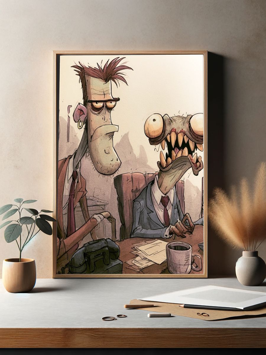 Surreal Office Cartoon Poster. — room view 2