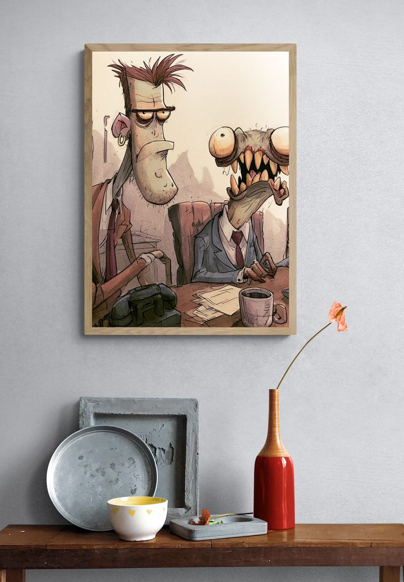 Surreal Office Cartoon Poster. — room view 3