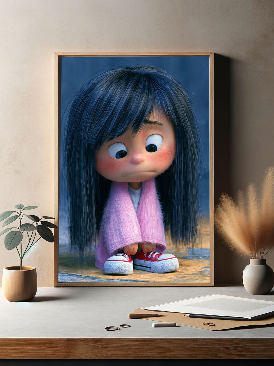 Sad Girl Character Illustration Poster. — room view 2
