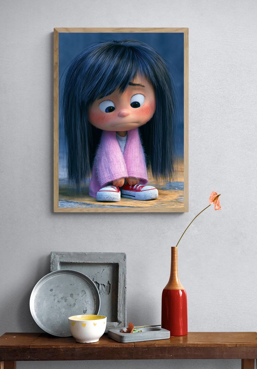 Sad Girl Character Illustration Poster. — room view 3