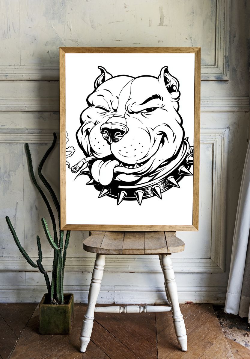Bulldog Tattoo Line Art Poster. room preview