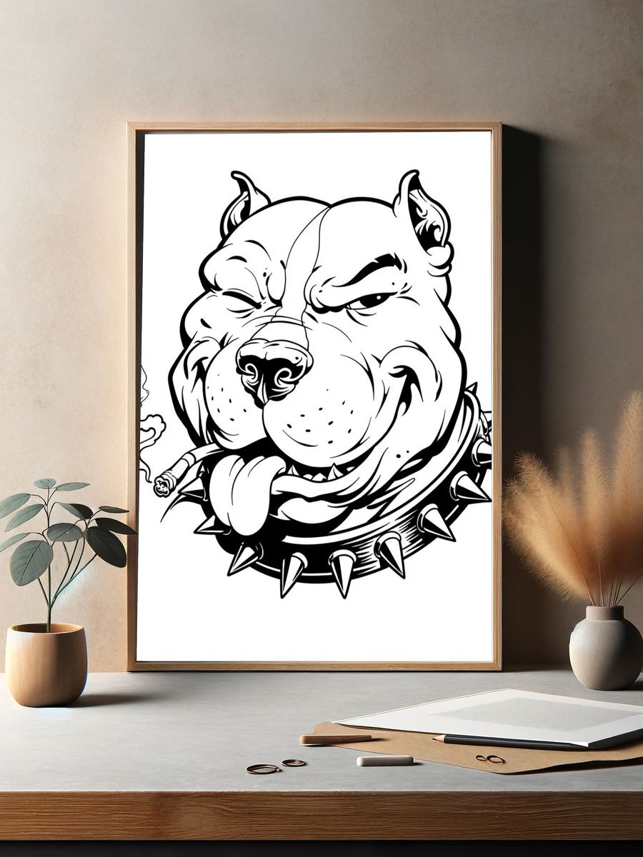 Bulldog Tattoo Line Art Poster. — room view 2