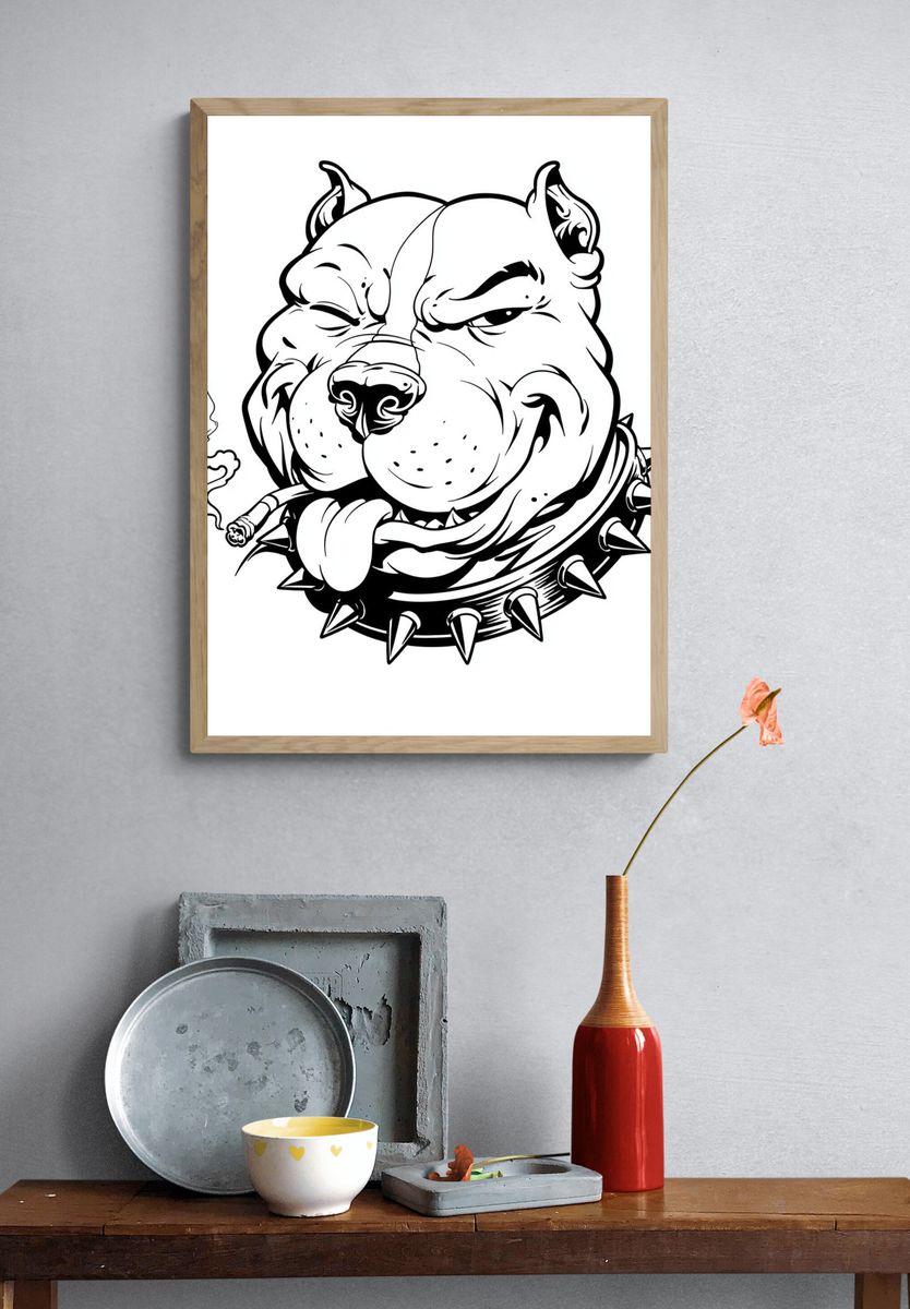 Bulldog Tattoo Line Art Poster. — room view 3