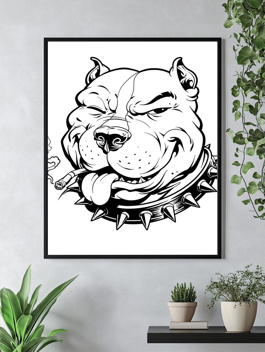Bulldog Tattoo Line Art Poster. — room view 4