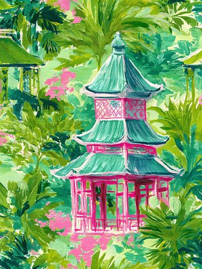 Tropical Pagoda Garden Print.