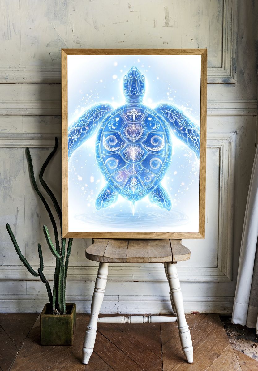 Celestial Sea Turtle Illustration Poster. room preview