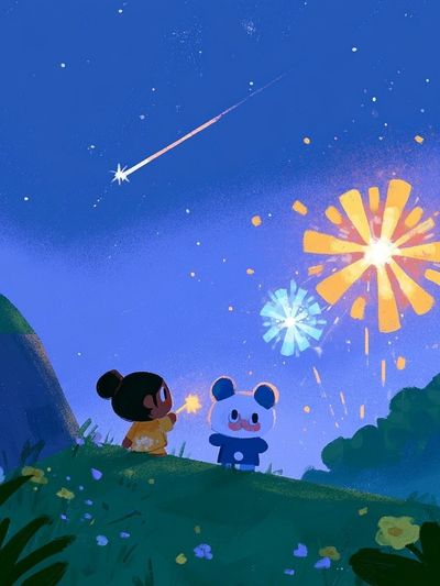 Fireworks Night Friends Illustration Poster.