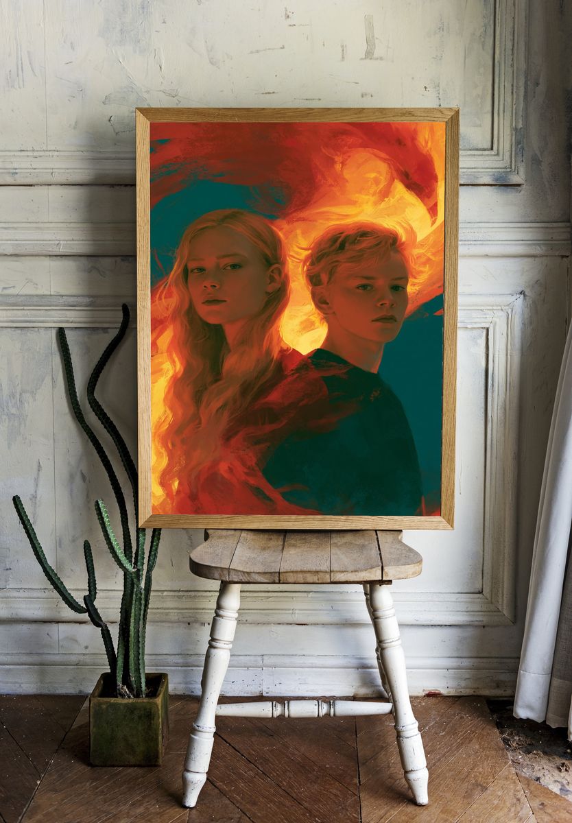Dual Portrait Flame Illustration Poster. — room view 1
