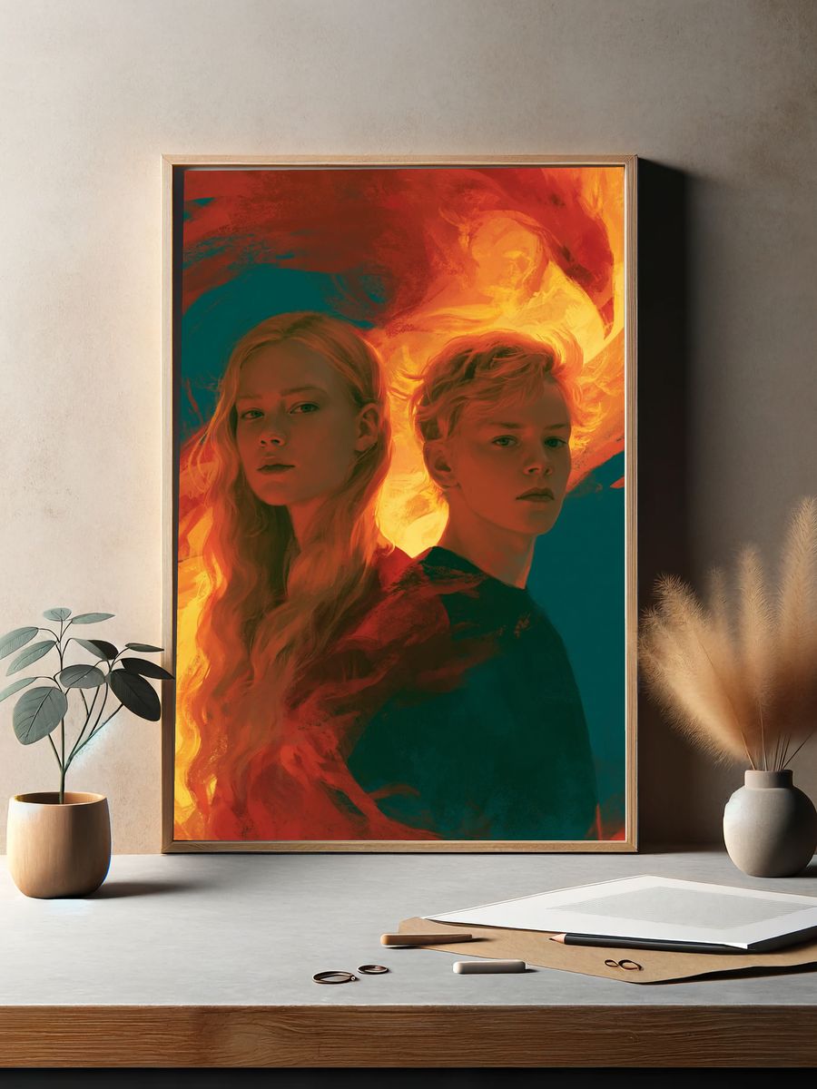 Dual Portrait Flame Illustration Poster. — room view 2