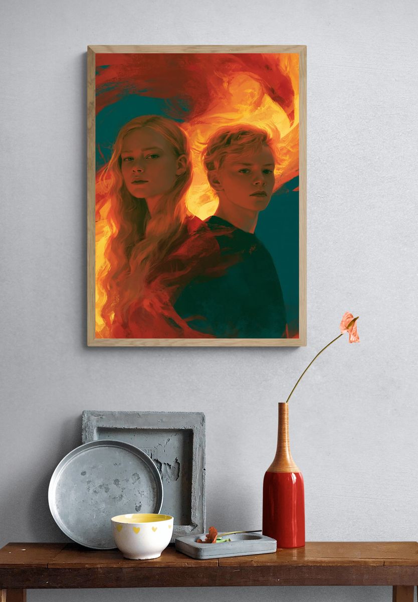 Dual Portrait Flame Illustration Poster. — room view 3