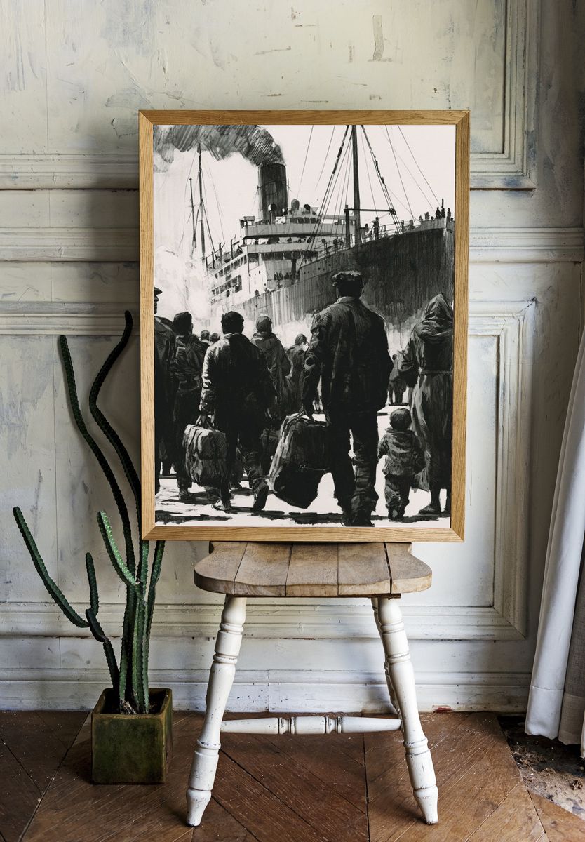 Immigrant Ship Arrival Illustration Poster. room preview