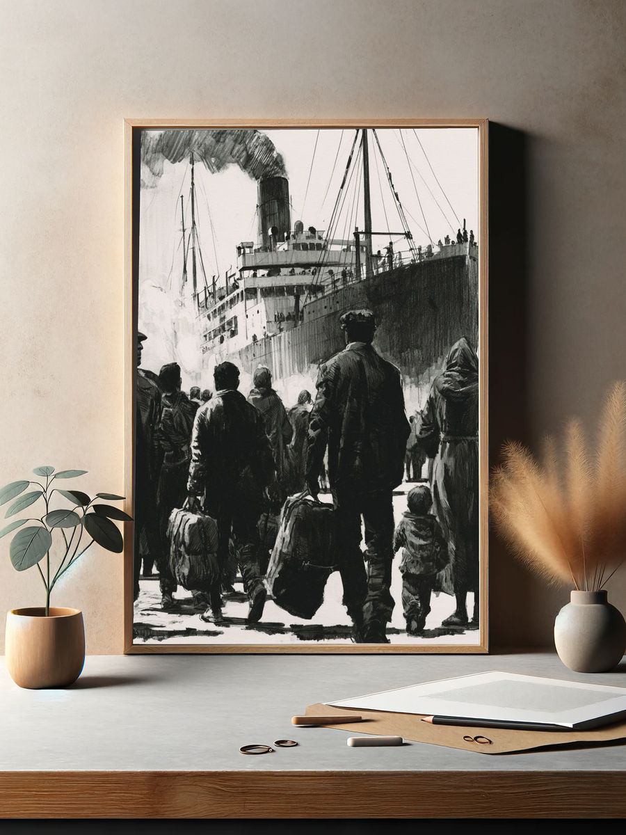 Immigrant Ship Arrival Illustration Poster. — room view 2