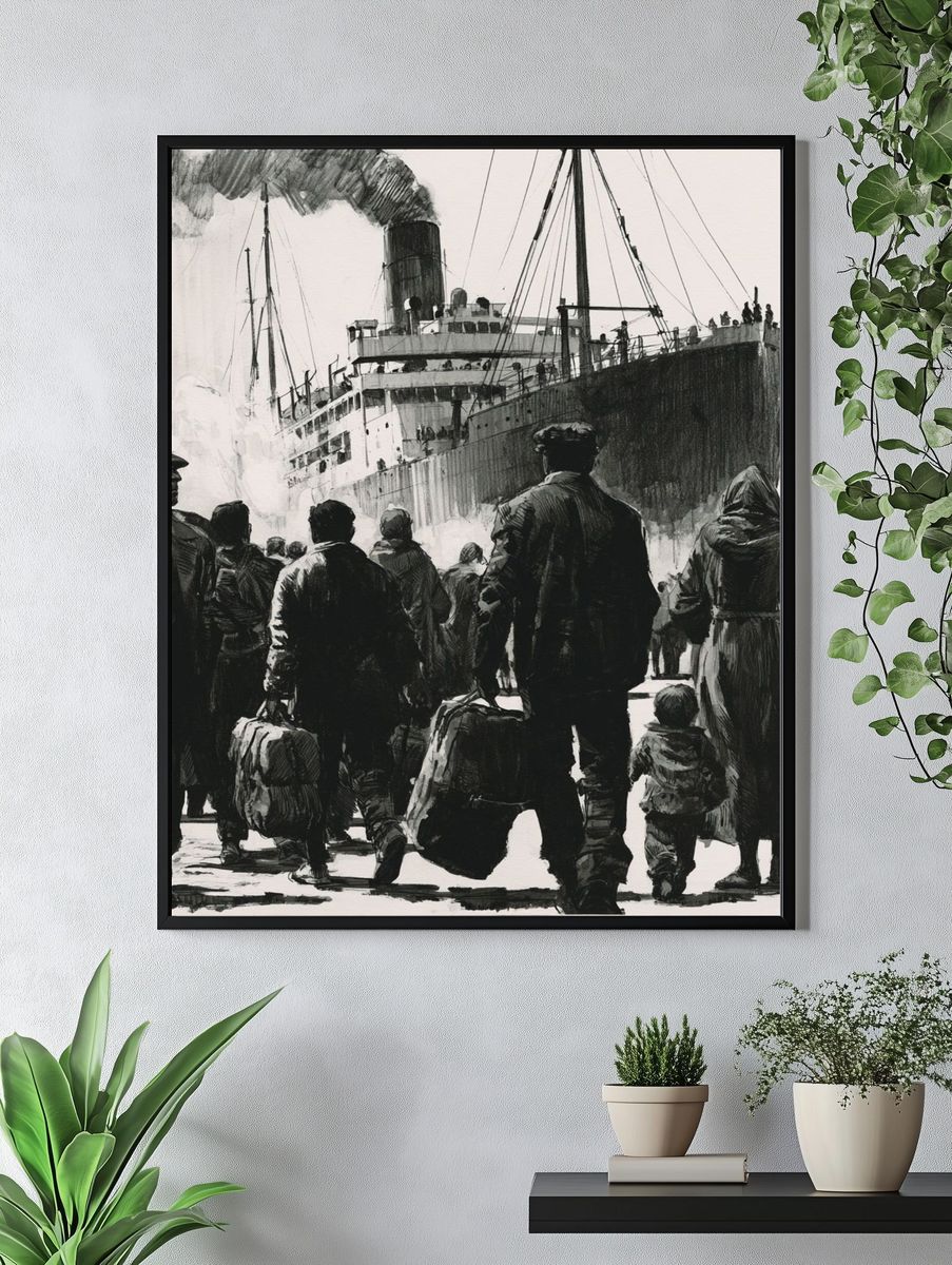 Immigrant Ship Arrival Illustration Poster. — room view 4