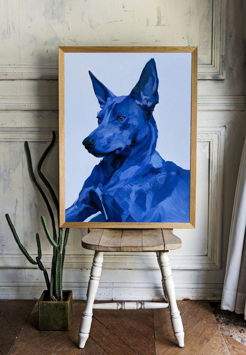 Blue Dog Portrait Illustration Poster. — room view 1