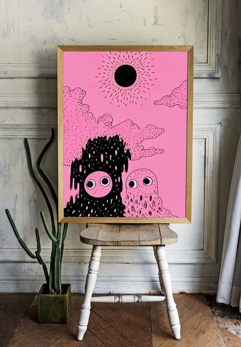 Pink Surreal Moon Poster. room preview