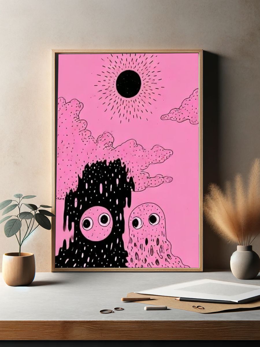 Pink Surreal Moon Poster. — room view 2