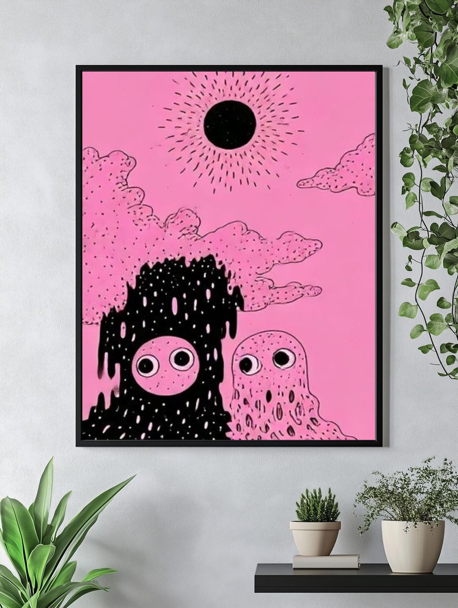 Pink Surreal Moon Poster. — room view 4