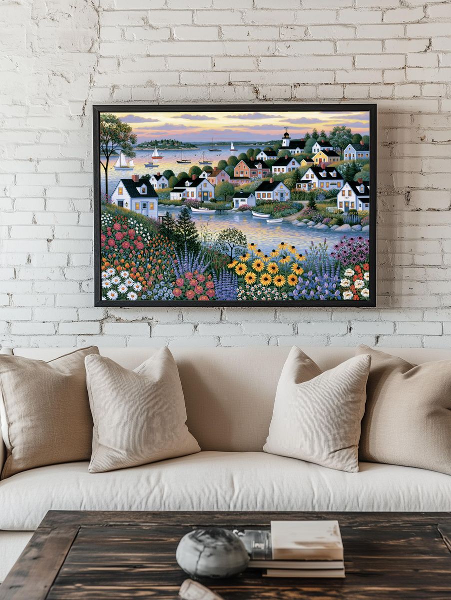 Coastal Village Garden Print. room preview