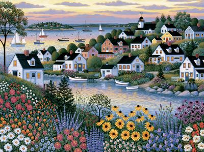Coastal Village Garden Print. poster