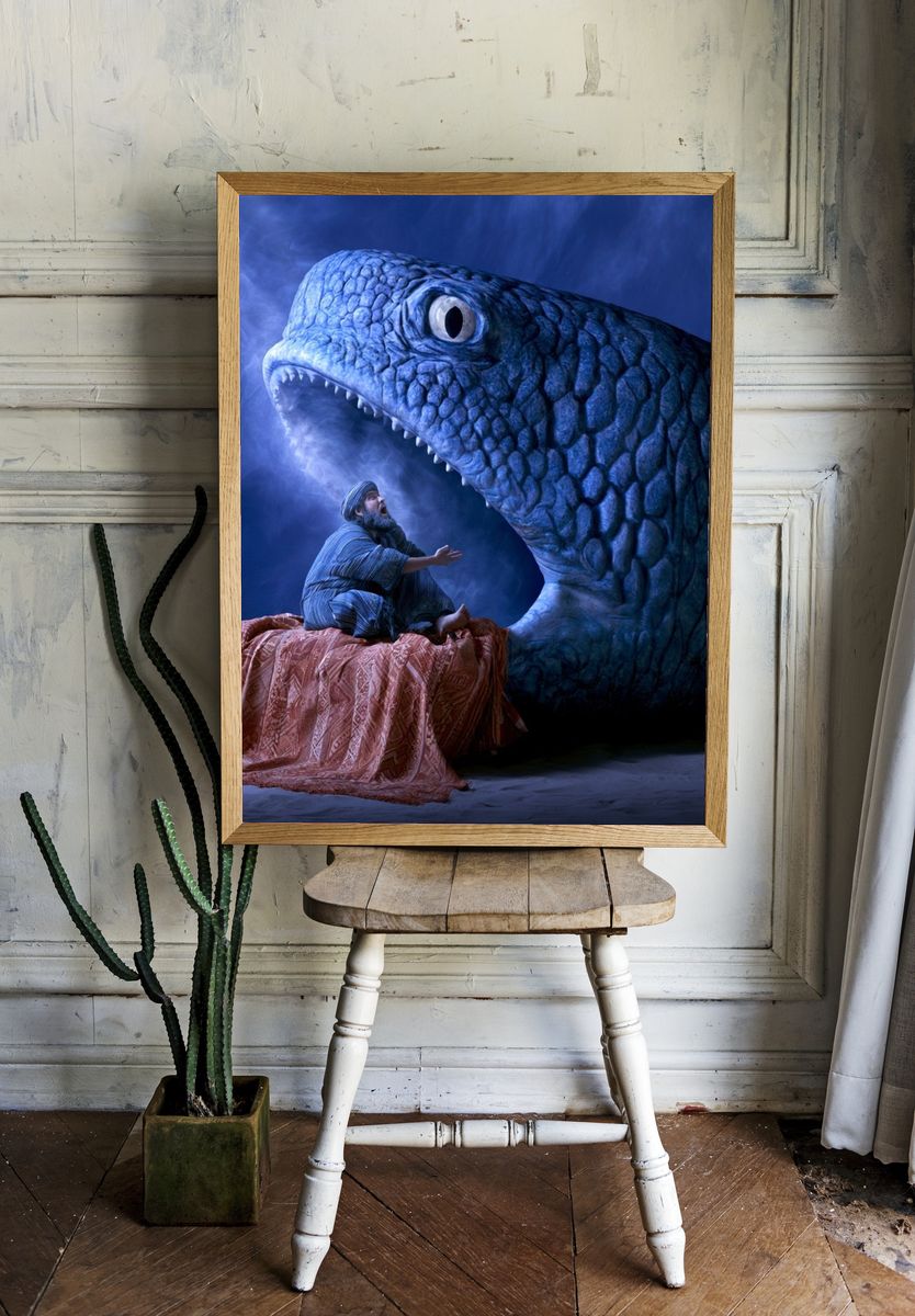 Giant Blue Serpent Fantasy Poster. room preview