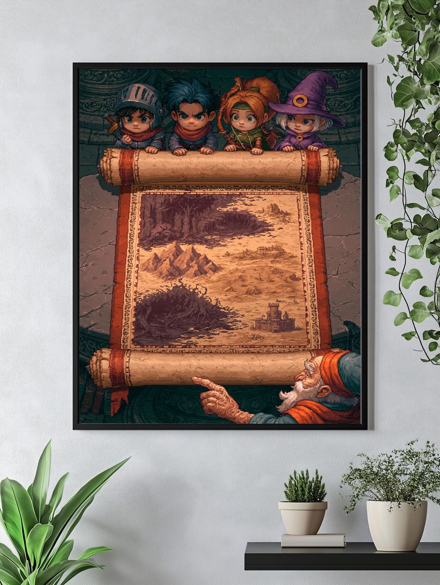 Fantasy Map Quest Illustration Poster. — room view 4