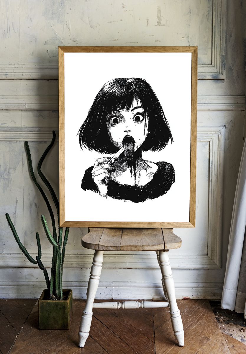 Girl with Lollipop Ink Print. room preview