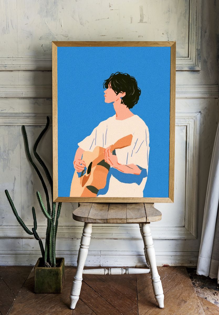 Guitar Player Illustration Poster. room preview