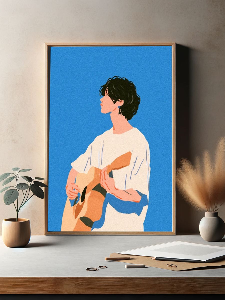 Guitar Player Illustration Poster. — room view 2