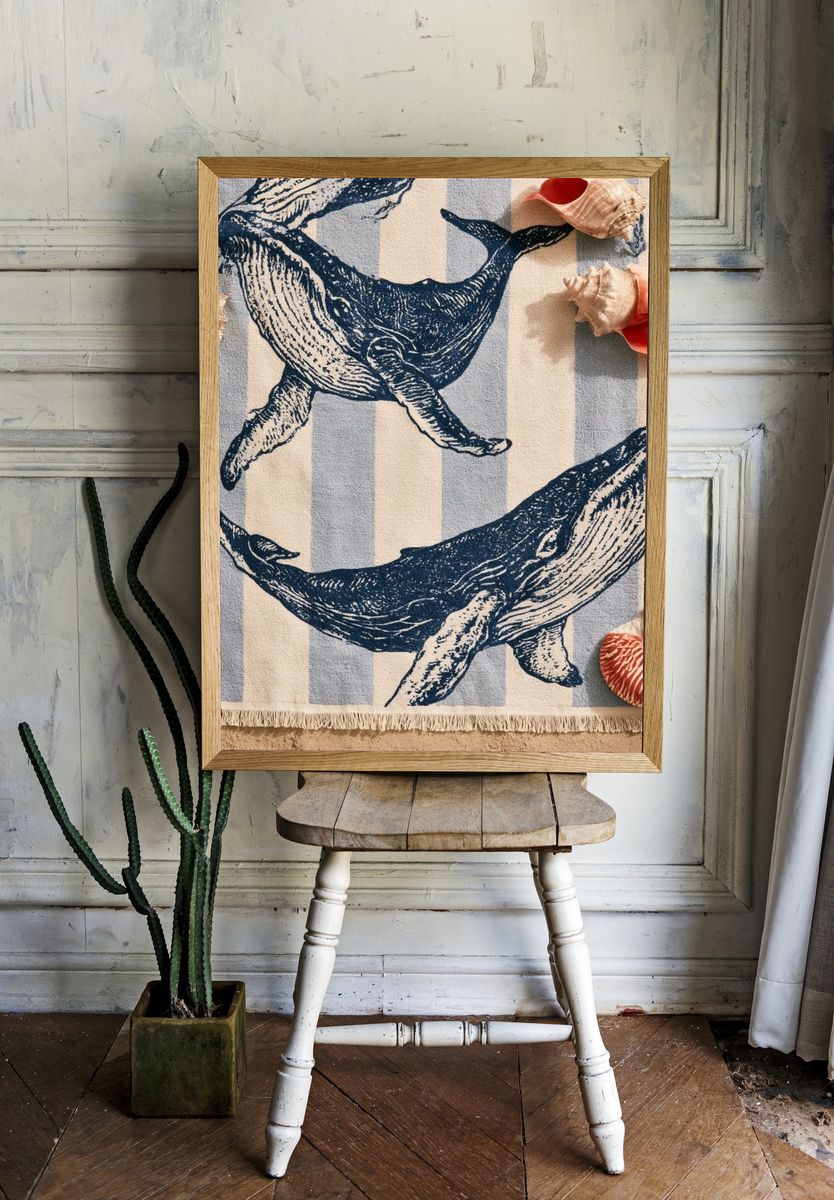 Whale Stripe Illustration Poster. room preview
