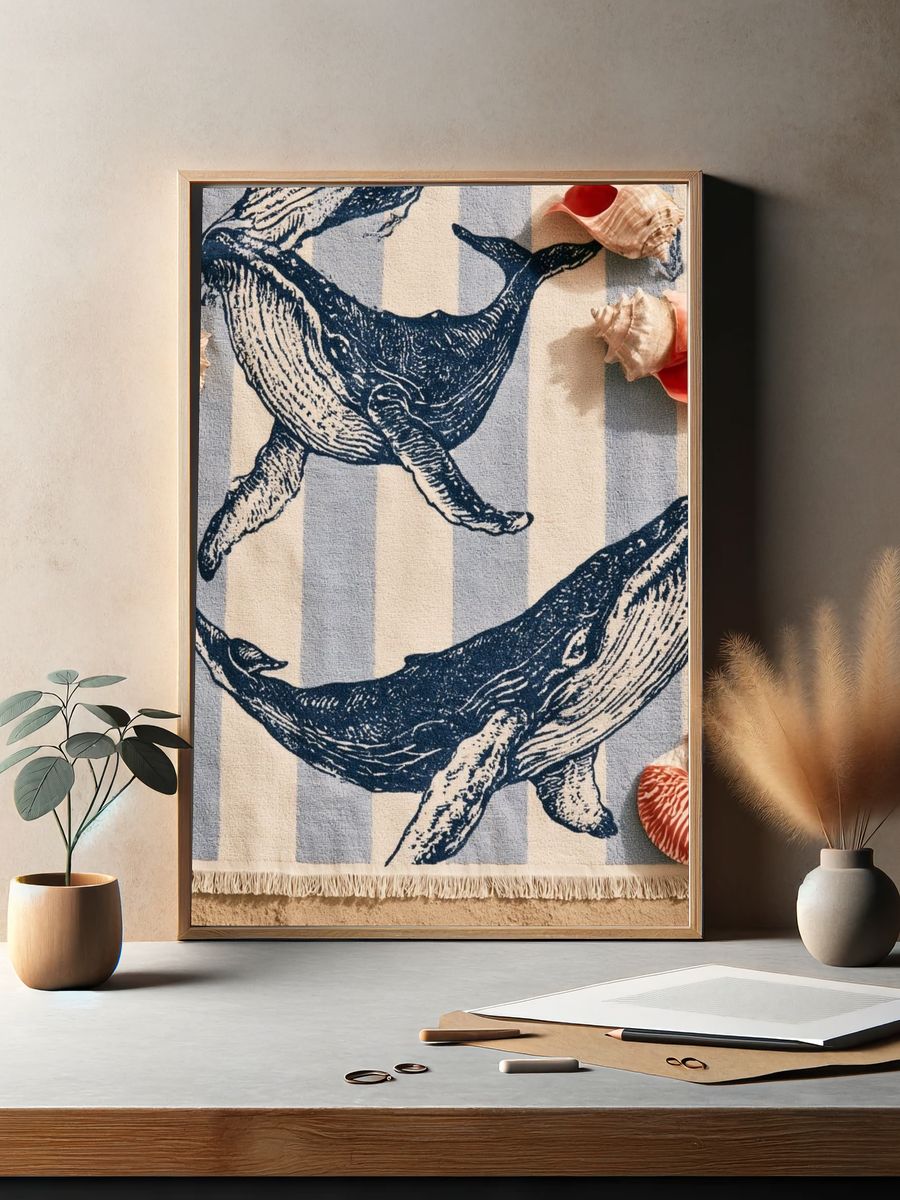 Whale Stripe Illustration Poster. — room view 2