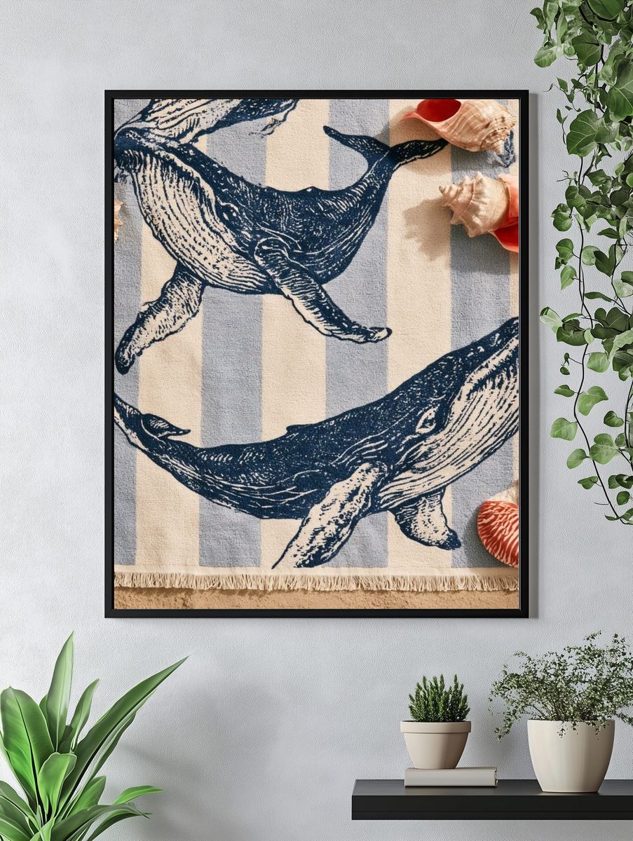 Whale Stripe Illustration Poster. — room view 4