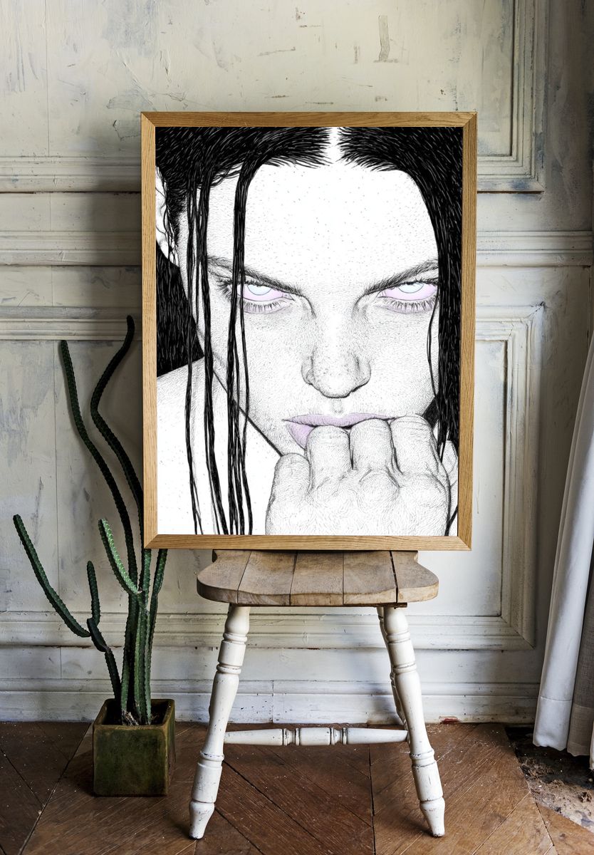 Intense Portrait Ink Print. room preview