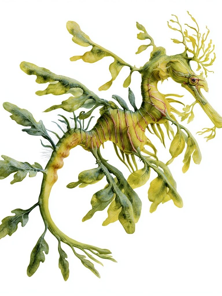 Leafy Seahorse Watercolor Print. poster — illustration art
