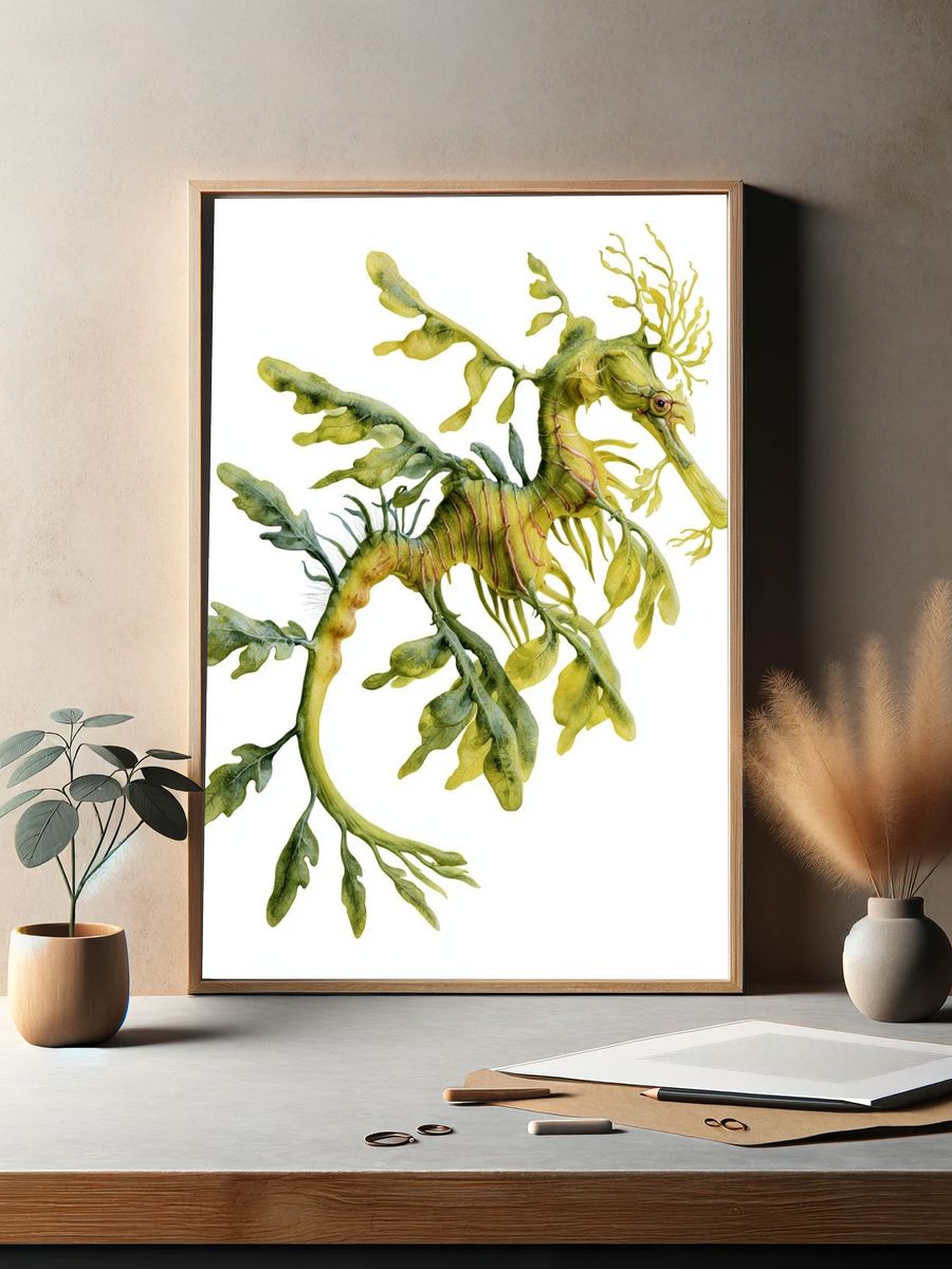 Leafy Seahorse Watercolor Print. — room view 2